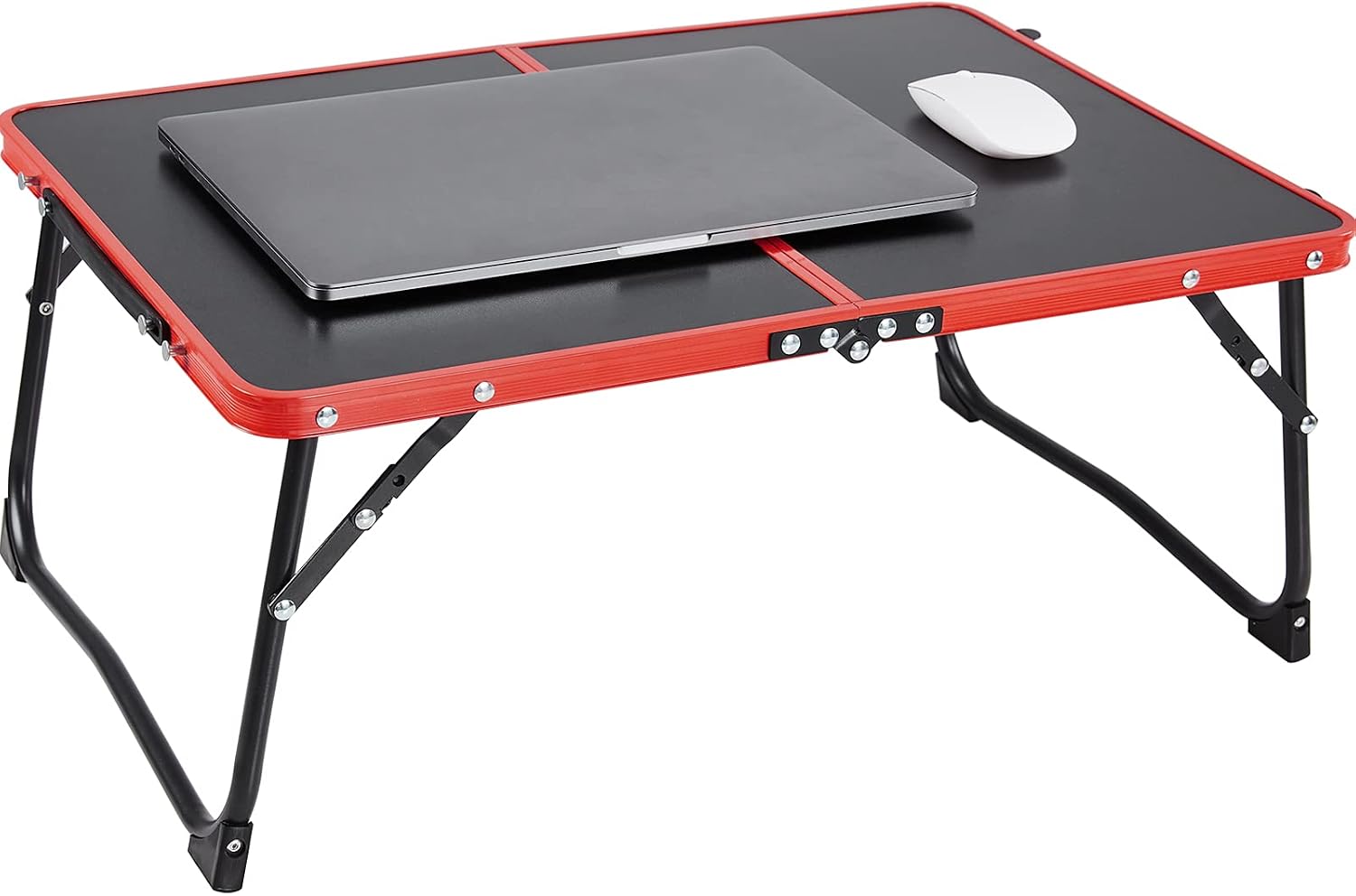 SUPERJARE Lap Table, Laptop Bed Tray Table with Foldable Legs, Bed Desk, Portable Mini Picnic Table, Folds in Half with Inner Storage Space-Red