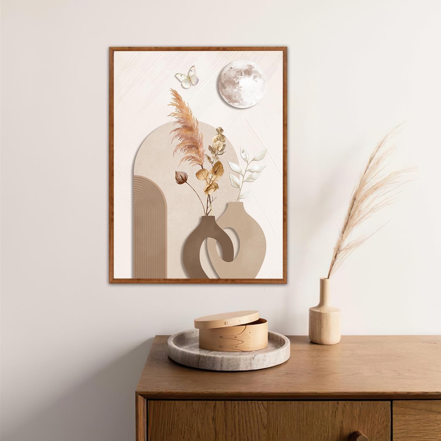 CHDITB Juego de cuadro boho de hierba de las Pampas, mariposa, arte de líneas minimalistas