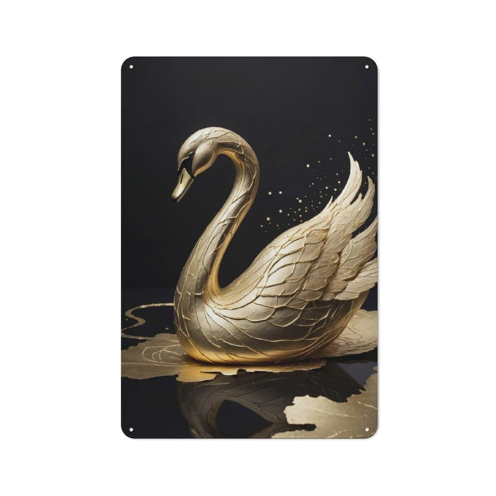 Junmoney Style-17 Golden Swan On Black Background Rustic Metal Plaque 30X20cm For Living Room Or Hallway, For Garage, Workshop And Man Cave Decoration