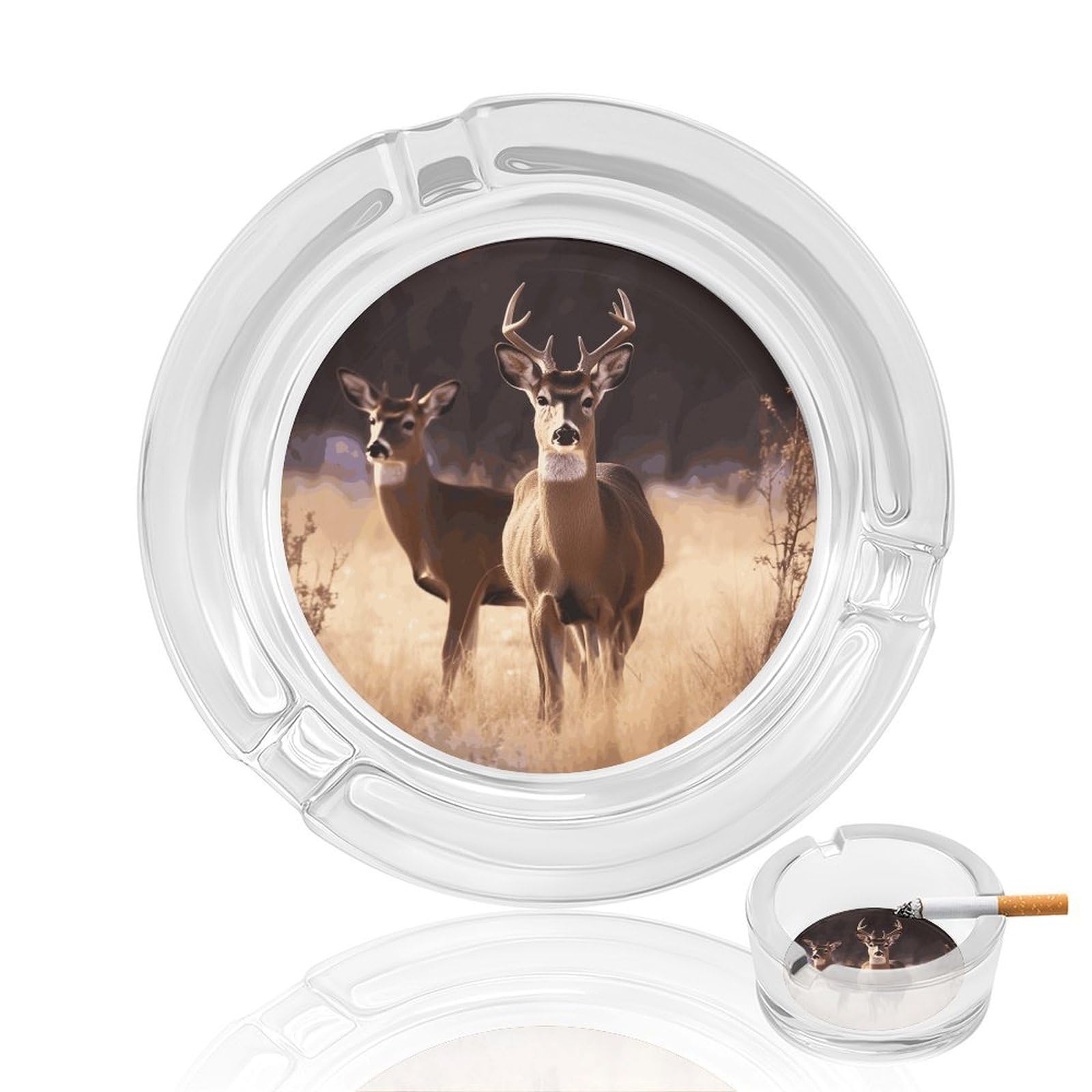 Free Deer Glass Ashtray for Cigarette,Cigarette Ashtray for Indoor Or Outdoor Use,Cigar ash trays case with 3 Notches-Glass Decor Gift for Men Smokers
