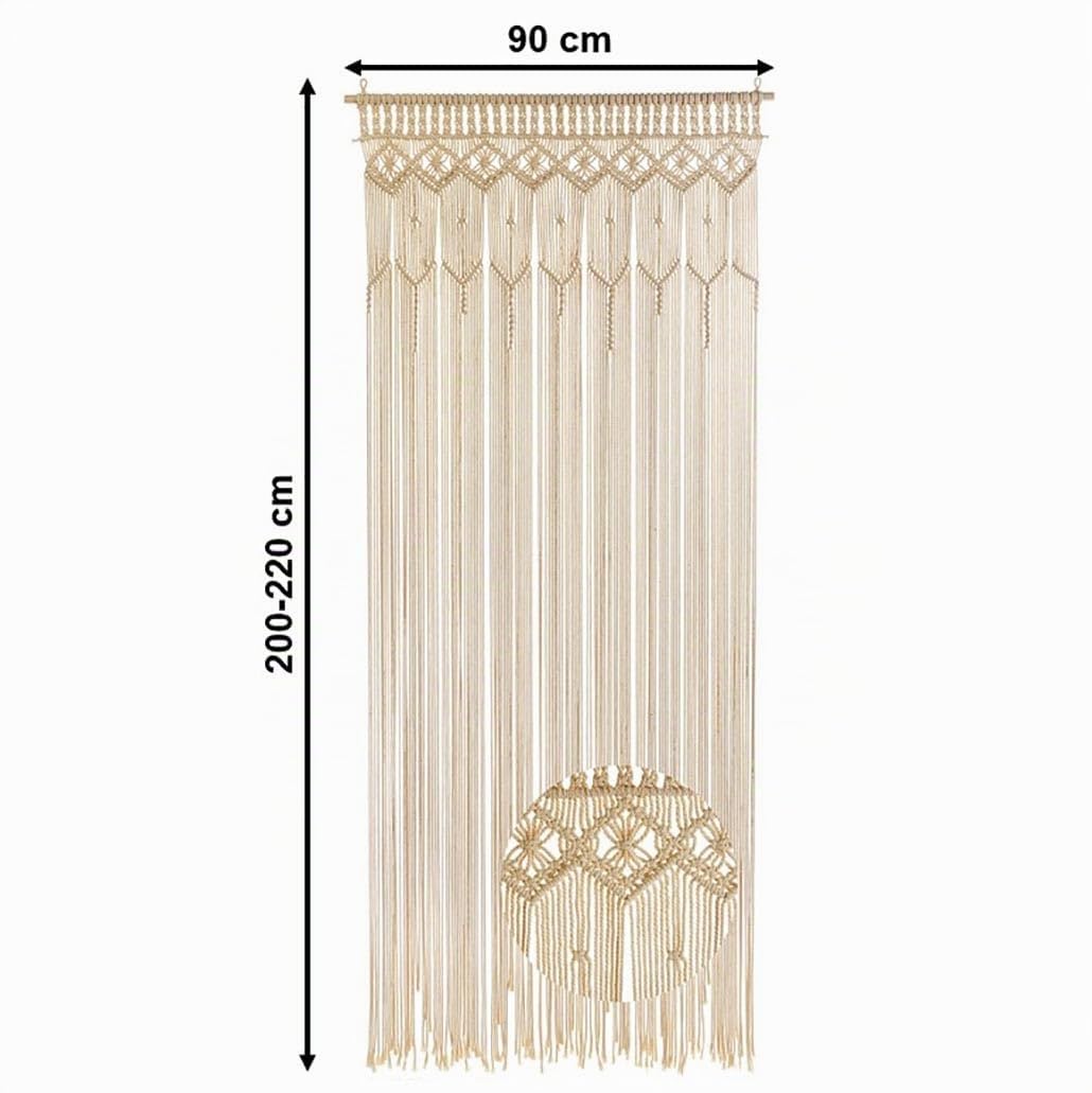 Kobolo Türvorhang LACE 95x200/220 cm, handgewebter Makramee-Vorhang, Baumwolle, Beige, Boho-Dekoration für Türen & Fenster, Hochzeitsdeko, Raumteiler & Wandbehang, Gewebte Tapisserie, Fadenvorhang