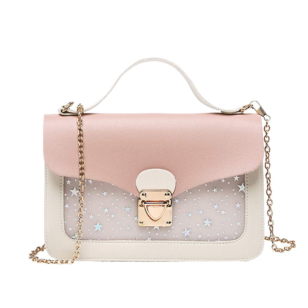 Girls Pink Star Handbag Chain Detachable Three-Layer Mezzanine Large Capacity Handbag For Girls