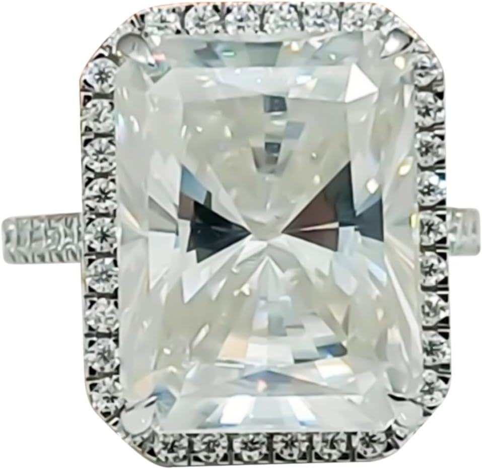 REAL-GEMS 3.95 Ct Radiant Cut Off White Treated Diamond Solitaire Ring Certified 925 Sterling Silver Jewelry for Women