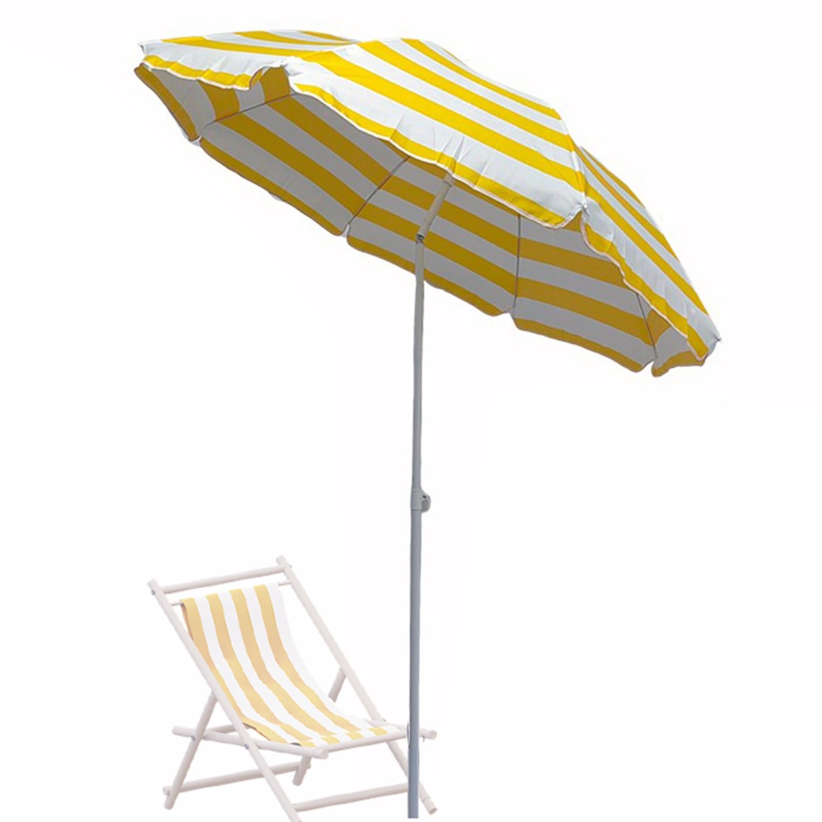 Parasol Plażowy Uchylny 160 cm, Mały Parasol Ogrodowy W Paski Odporny na Ochrona UV z Regulowaną Wysokością, na Imprezę Przy Basenie na Podwórku