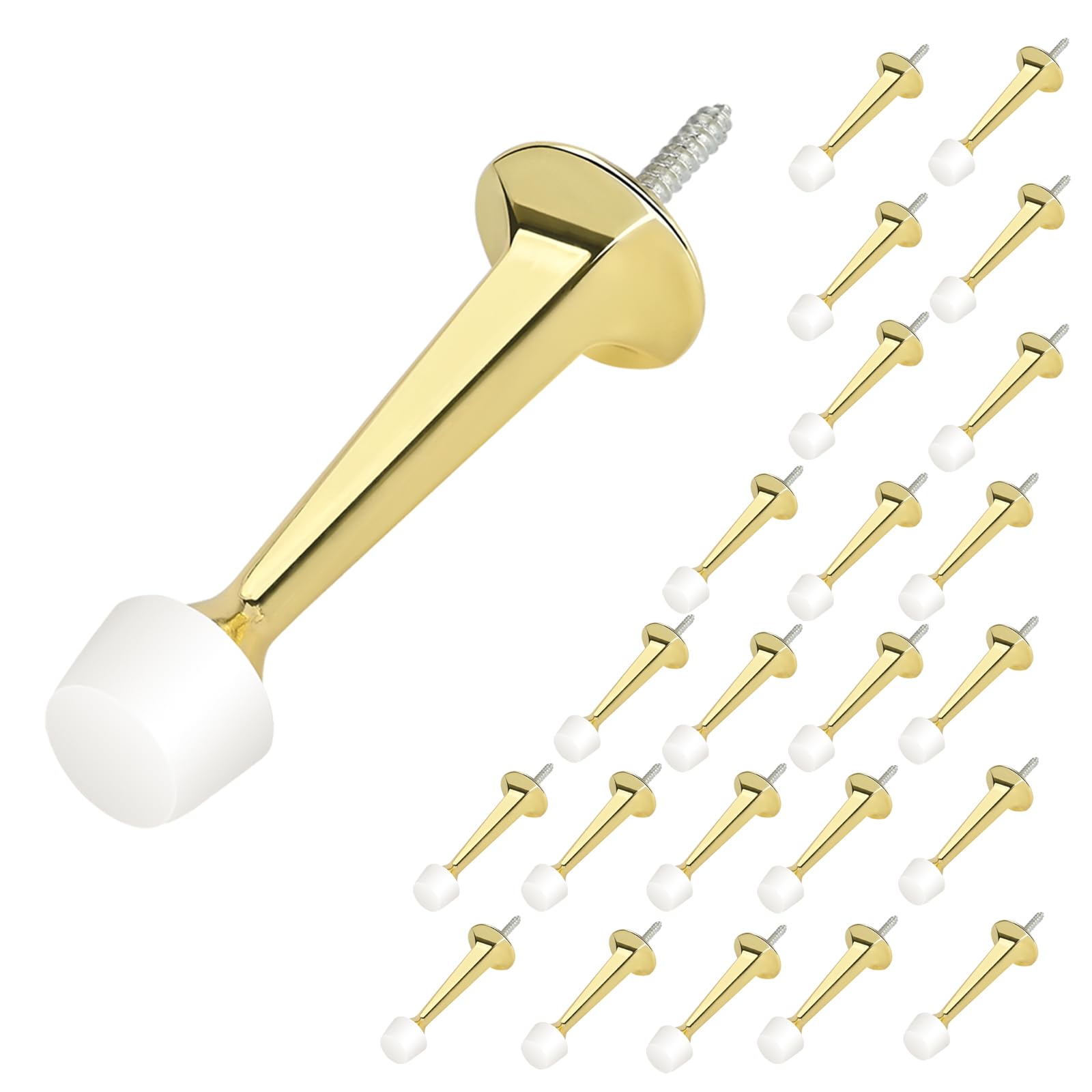 HOMOTEK 24 Pack Heavy Duty Solid Rigid Door Stop with Soft Rubber Tip, Zinc Die Cast Door Stopper Protect Wall & Door,Gold