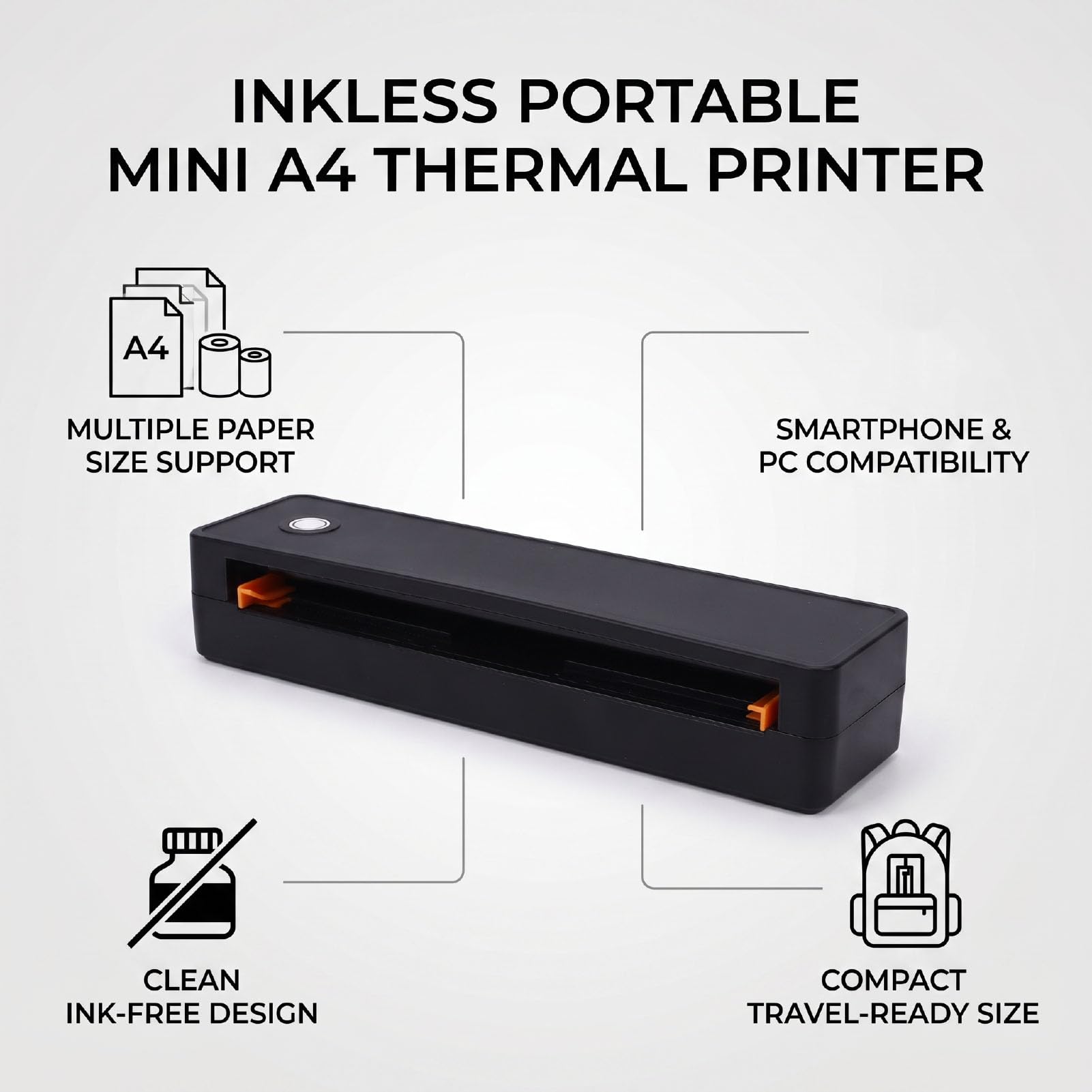 Fafeicy Impresora Térmica Portátil A4, Inalámbrica sin Tinta 1500mAh