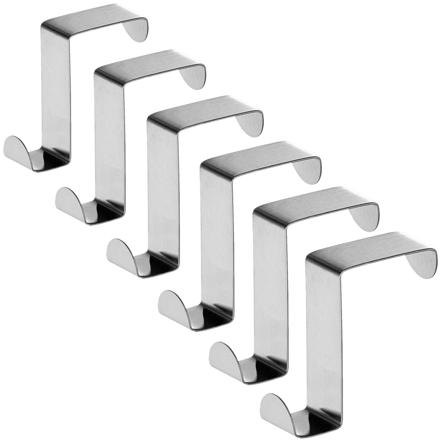 Tatkraft Seger Pack of 6 Door Towel Holders, Door Hooks, Rustproof, Stainless Steel, Silver, No Drilling Required
