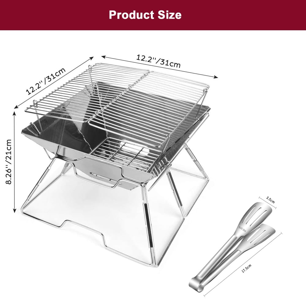 Grill De Camping Portable Robuste, Antirouille, Résistance À La Corrosion, Feu De Camp Pliable, Grill En Acier Inoxydable 430 Pour Le Camping, La Randonnée, Les Pique-Niques, Les Voyages, Etc