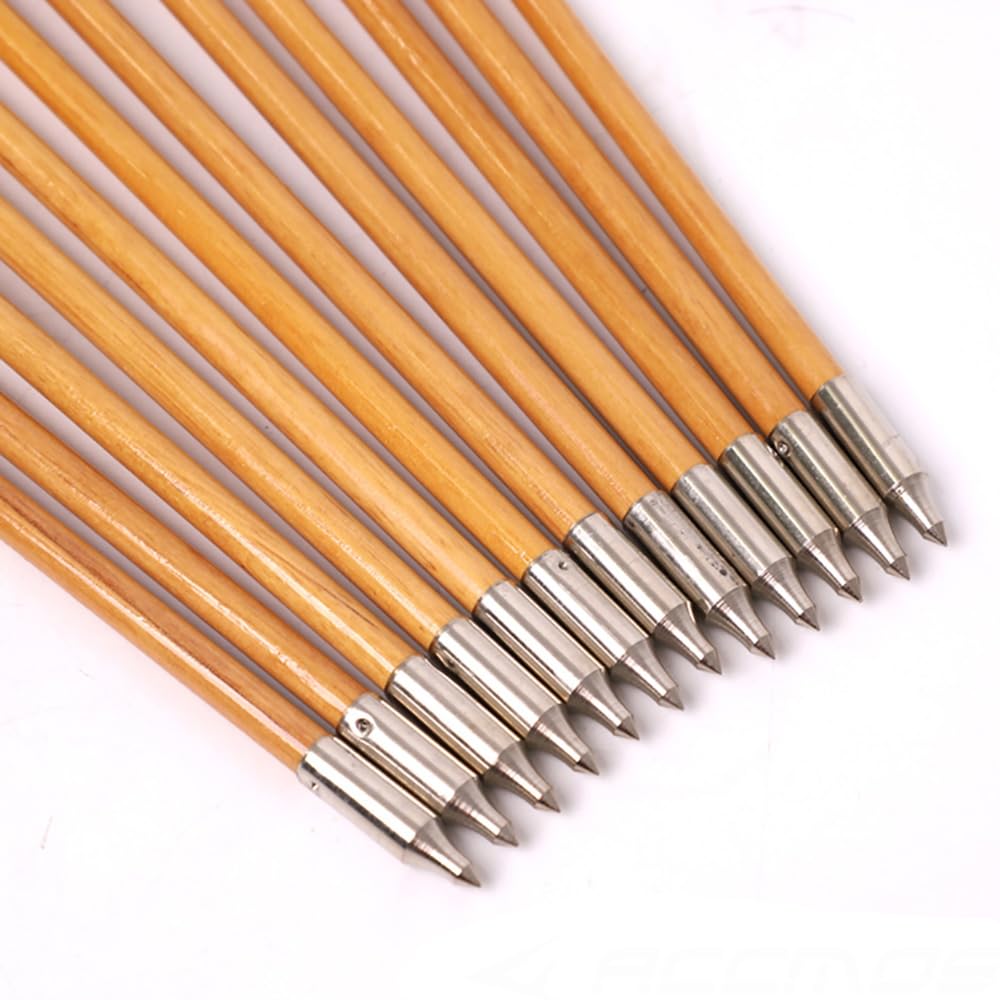 12 Pezzi OD 8 mm Freccia di Legno 5 Pollici Rosso Forma della Goccia Piuma di Tacchino, 82 cm di Lunghezza per Arco e Freccia Tiro con L'Arco Pratica e Caccia