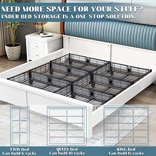 Immerrot 3 Pcs Under Bed Storage With Wheels Underbed Storage Containers Tool-Free Assembly Metal Foldable Rolling Under Crib Drawers Organizer Cart For Clothes Towel Shoes Bag Toy Book (Black) #TOP2