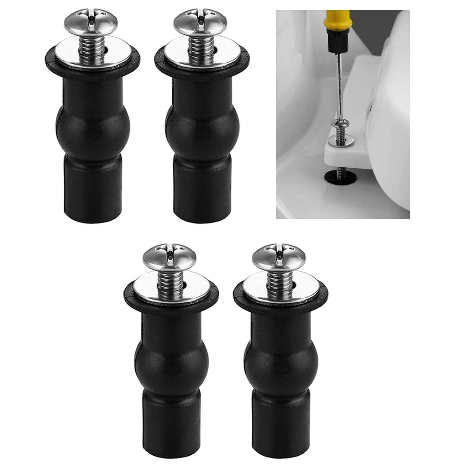 Kit Viti Di Fissaggio Per Sedile WC - Ricambio Universale Con Bulloni, Dadi In Gomma E Rondelle In Acciaio Inox