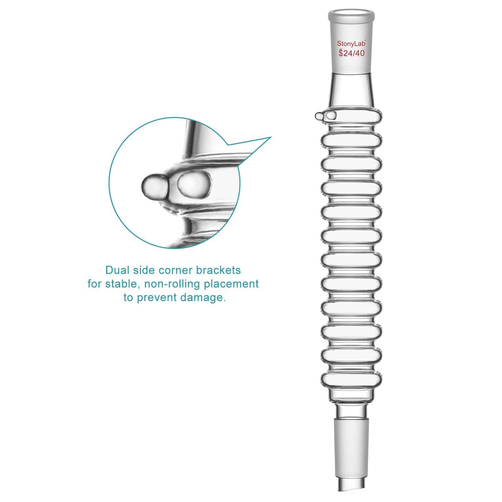 stonylab Condensador de Aire Sin Agua, Longitud Efectiva 200 mm, Condensador de Reflujo de Vidrio Borosilicato con Junta Estándar 24/40, Diám. Máx. 42 mm, para Experimentos de Destilación