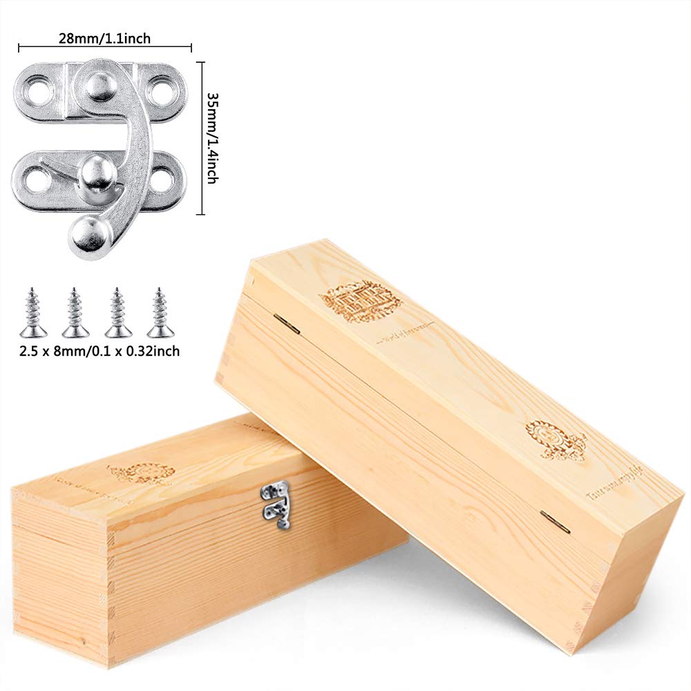 PGMJ 20 Pieces Thickened Solid Antique Right Latch Hook Hasp Horn Lock Wood Jewelry Box Latch Hook Clasp and 80 Replacement Screws (Silver) 3