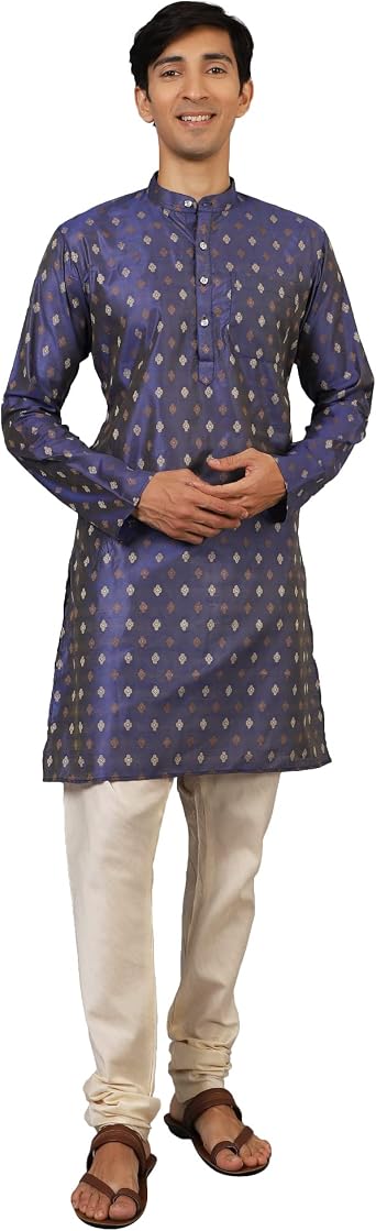 WINTAGE Mens Banarasi Art Silk Cotton Kurta Pajama
