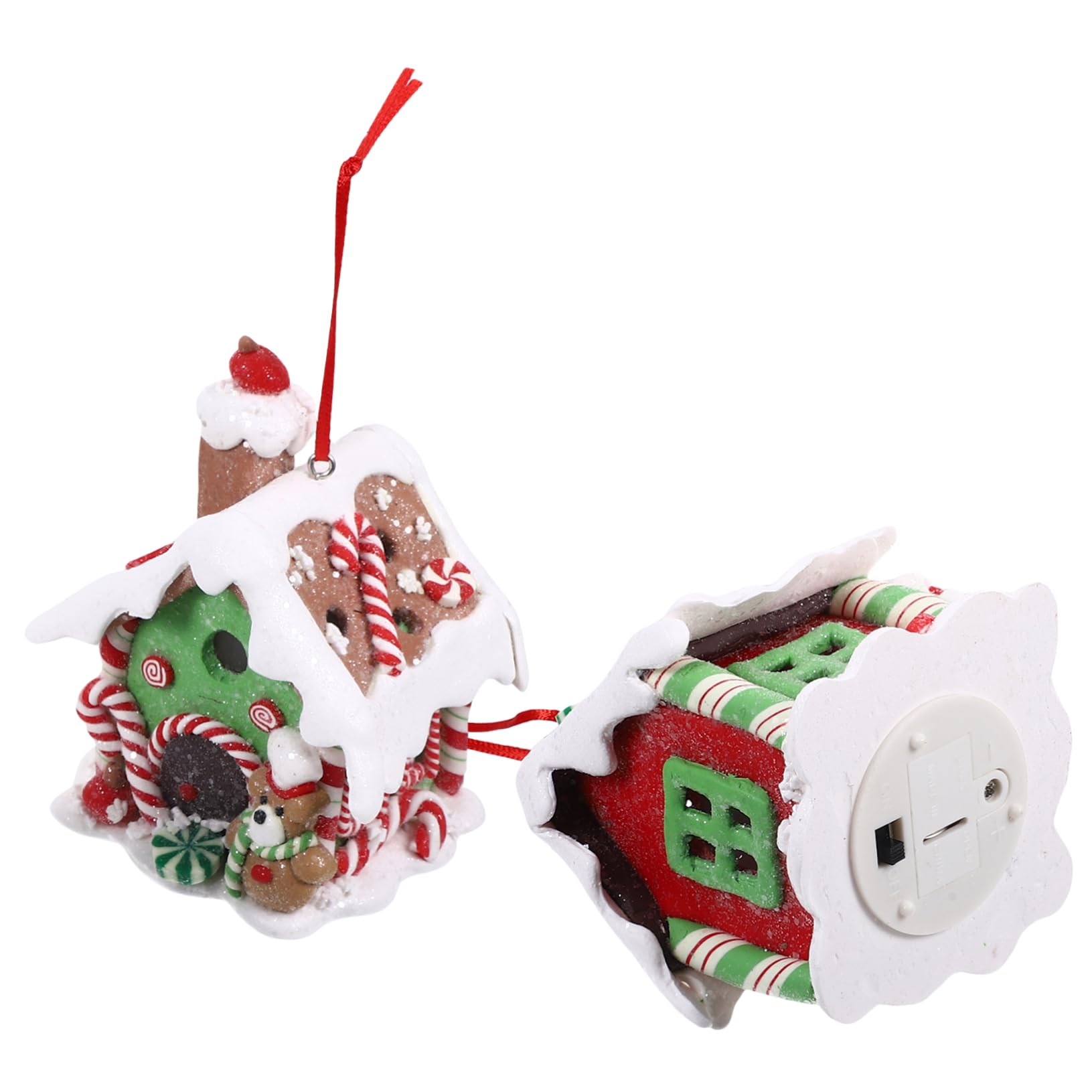 SOLUSTRE 2Pcs Lighted Tabletop Decor Christmas Candy House for Festive Atmosphere Polymer as Xmas Present Decorations for Living Bedroom
