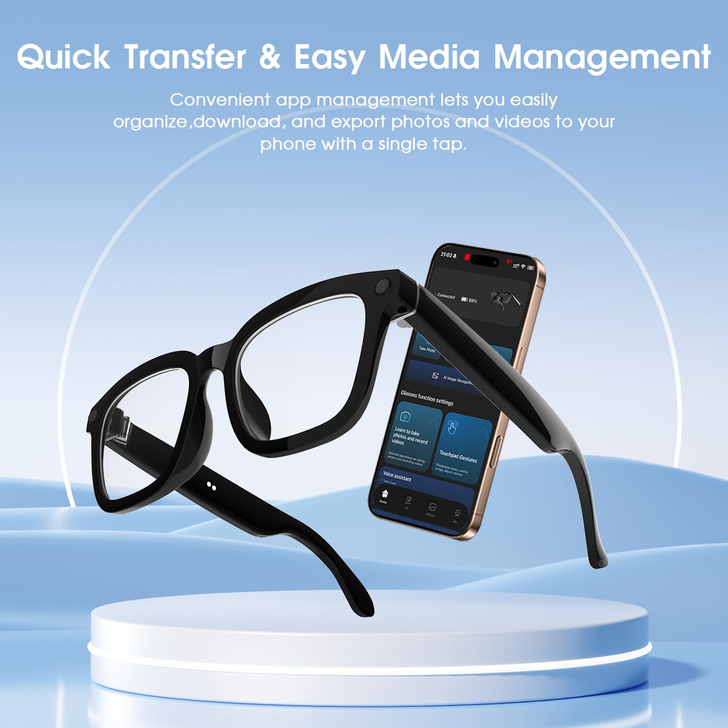 AI Smart Glasses HD 1200P Camera with 8MP Anti-Shake, Photochromic Lenses for Outdoor & Travel, Video Recording, AI Object Recognition & ChatGPT Integration