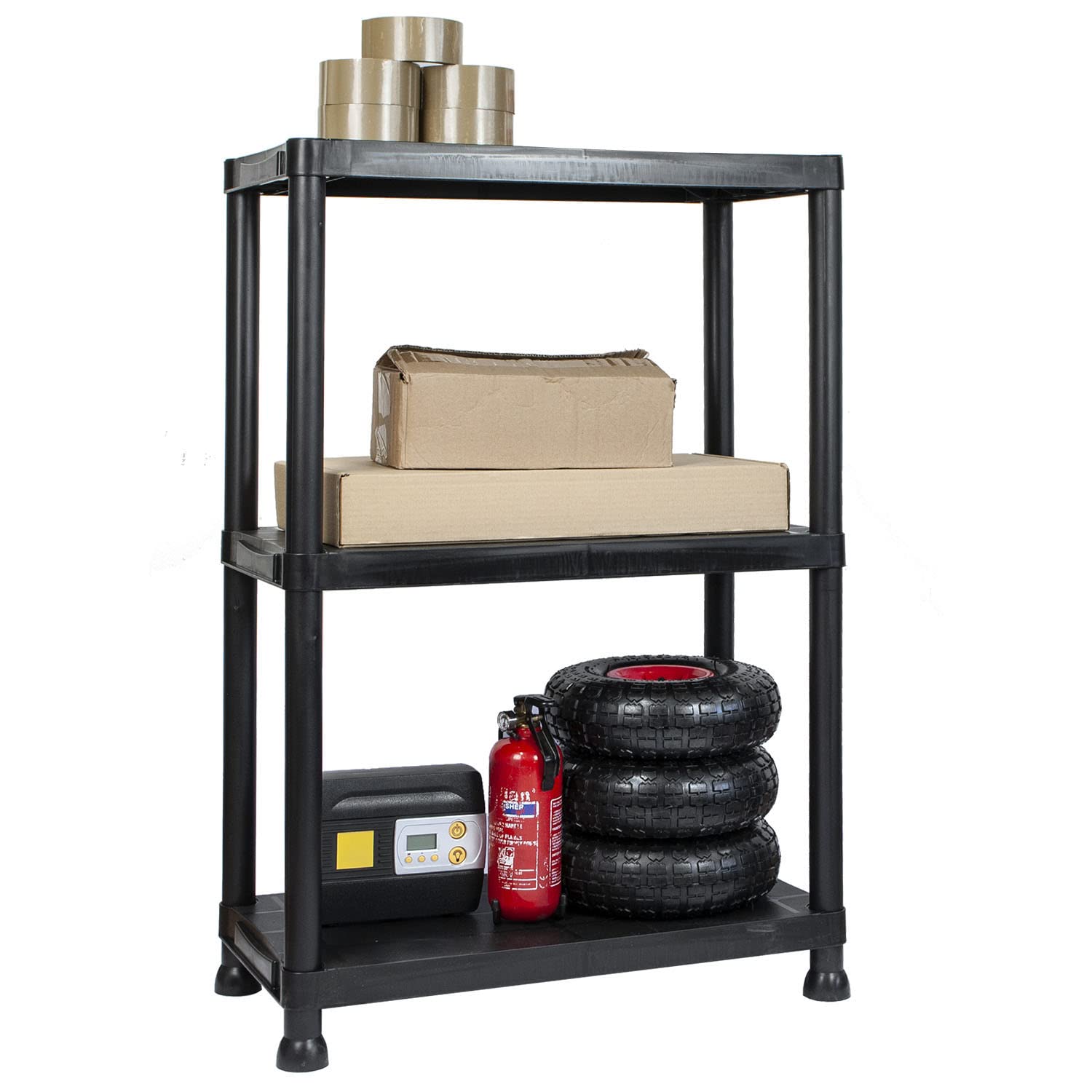 TekBox Garage Storage Shelves Black Plastic Shed Office 3 4 or 5 Tier Shelving Unit (1, 3 Tier)