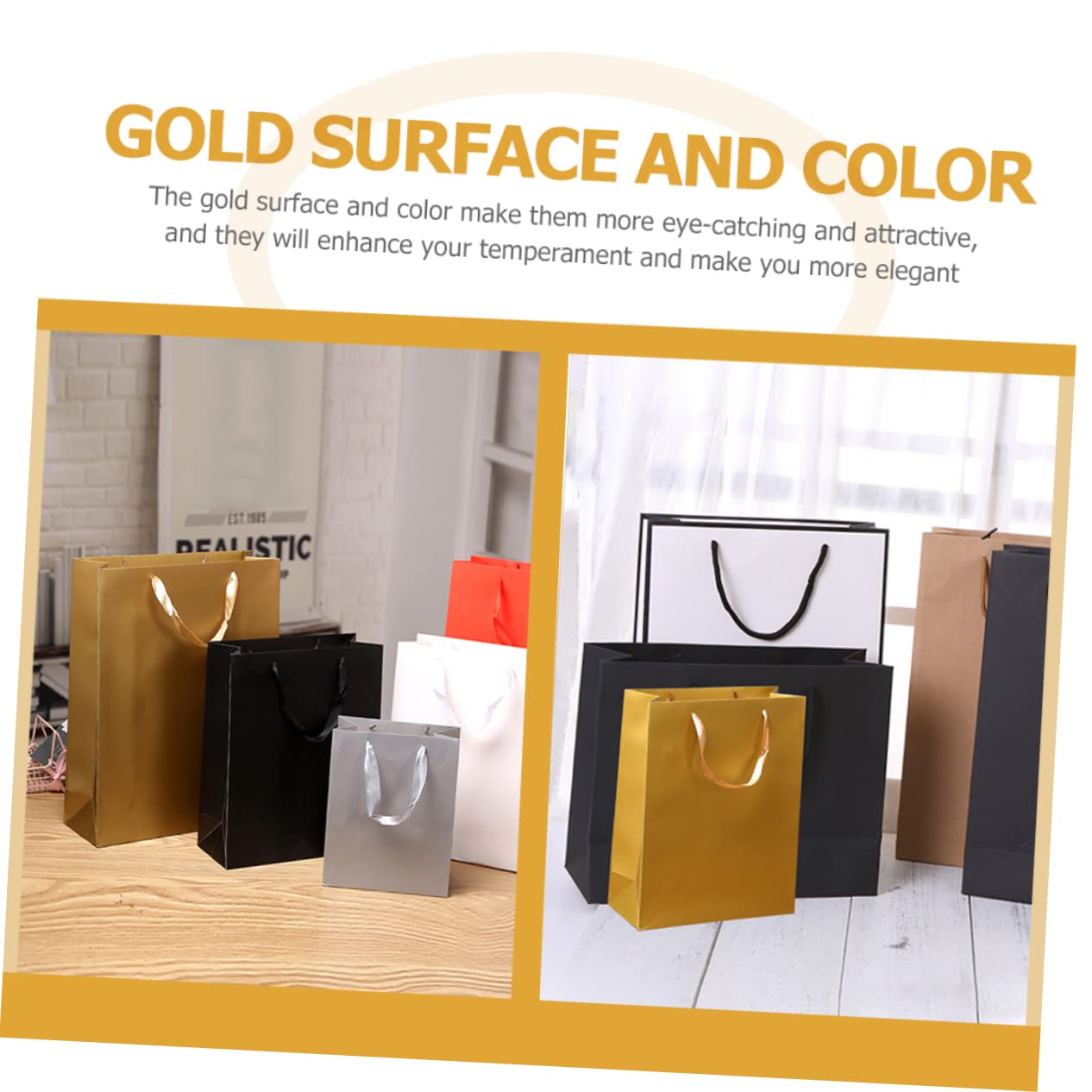 Mikinona Papiertüten in Gold Kraftpapier mit Großer Kapazität 12 Stück und Einfachem Falten Elegante Tragetaschen für Tägliche Aufbewahrung und Geschenkverpackung