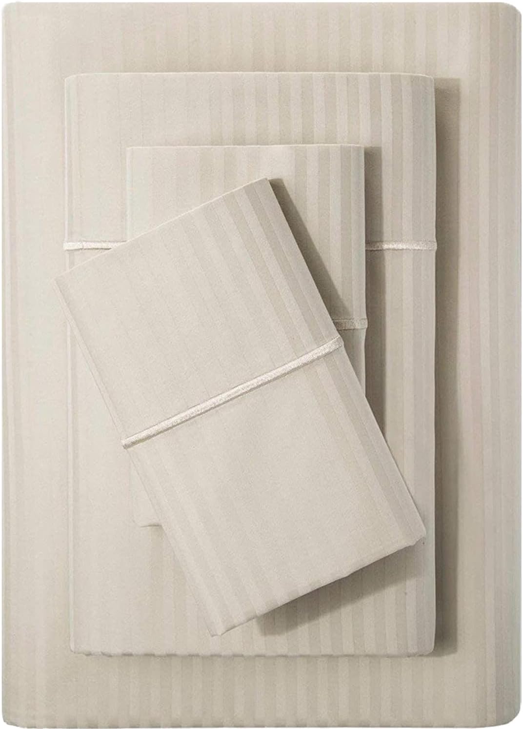 Feather & Stitch 500 TC Queen Size Damask Bed Sheet Set, 100% Cotton Soft Breathable Bedsheets, 4 Piece 18" Deep Pockets Sateen Weave Striped Bedding Mattress Resort Hotel Luxury- (Grey, Queen)