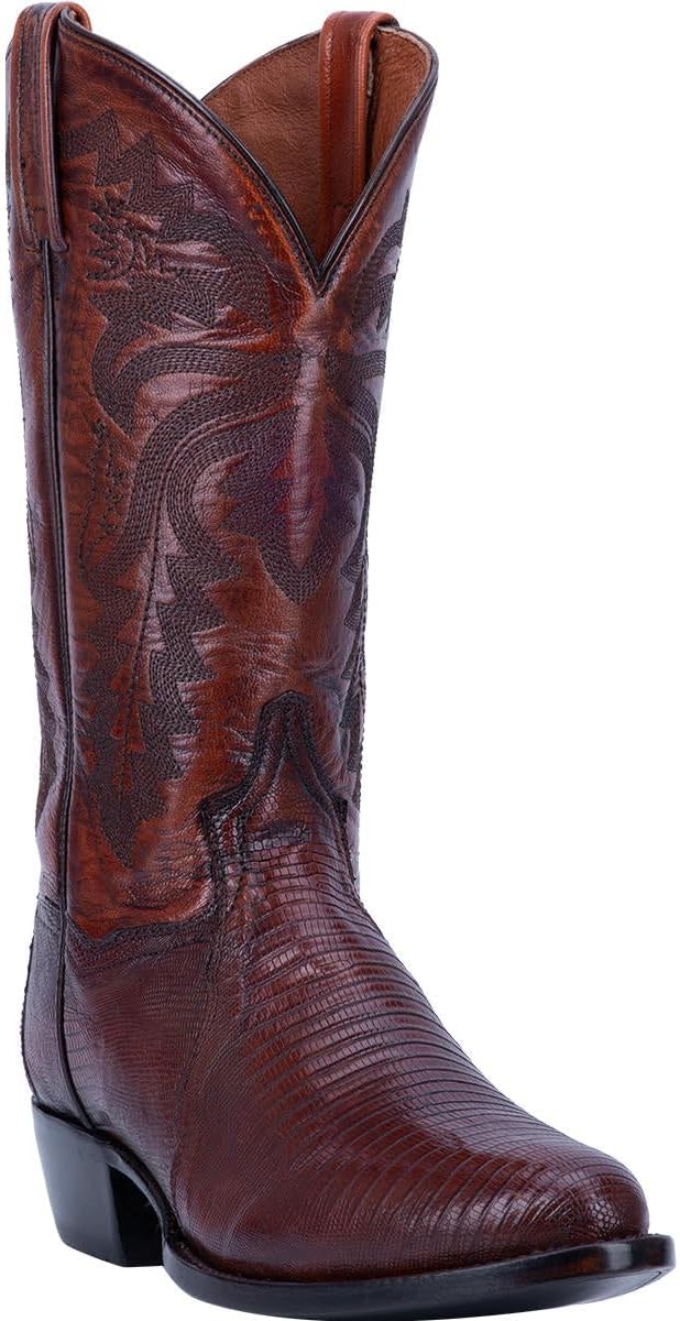 Dan Post Mens Winston Lizard Embroidered Round Toe Pull On Dress Boots Mid Calf - Black