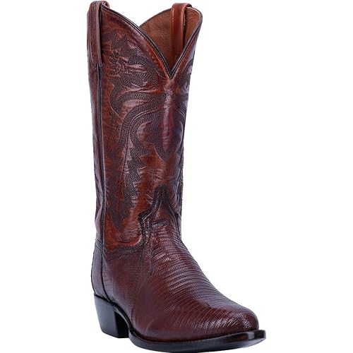 Dan Post Mens Winston Lizard Embroidered Round Toe Pull On Dress Boots Mid Calf - Black