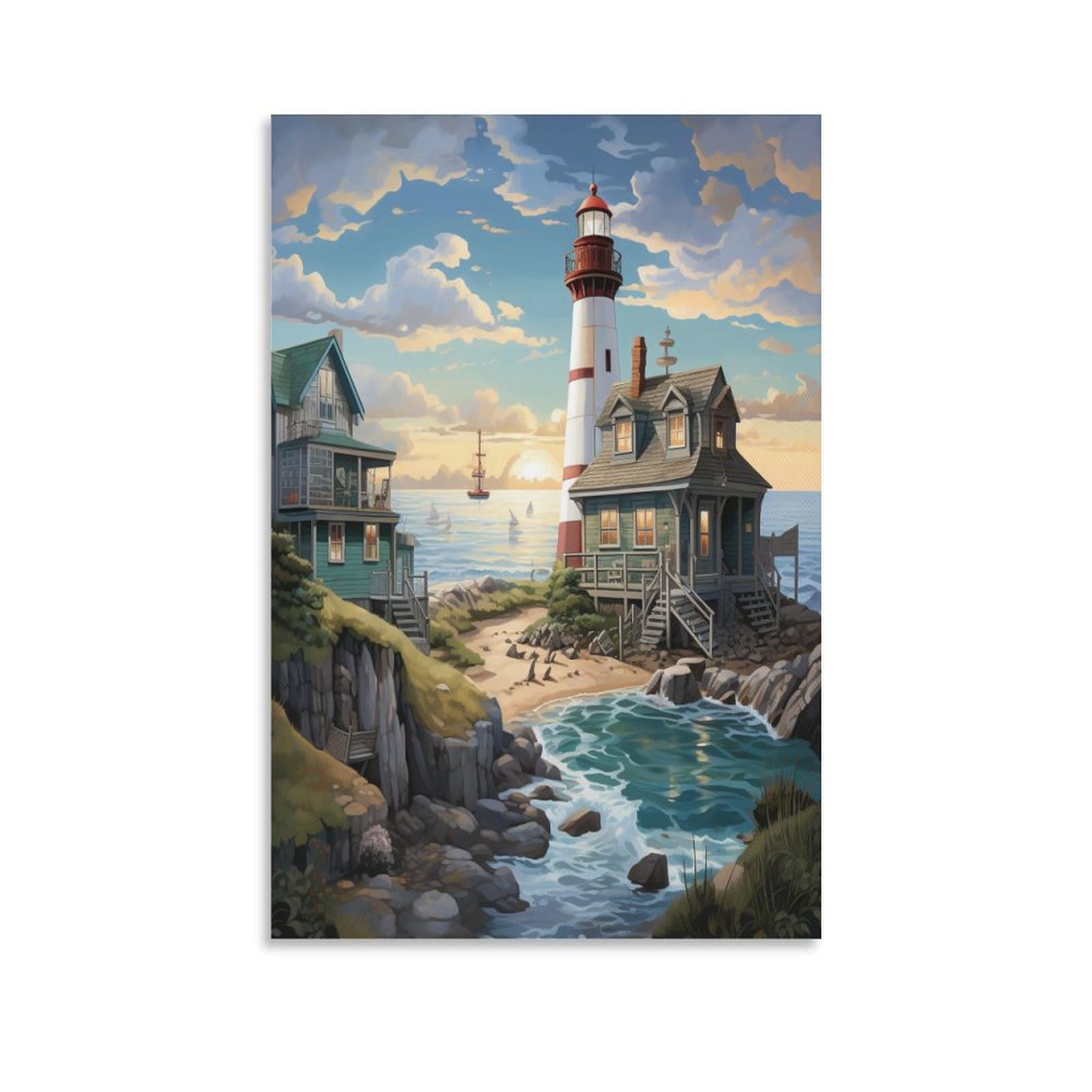 KeAan Lighthouse Art Canvas Prints of Modern Stretched Giclee Artwork Pictures Paintings on Canvas Wall Art for Bedroom Home Office Decorations 24x36inch(60x90cm)