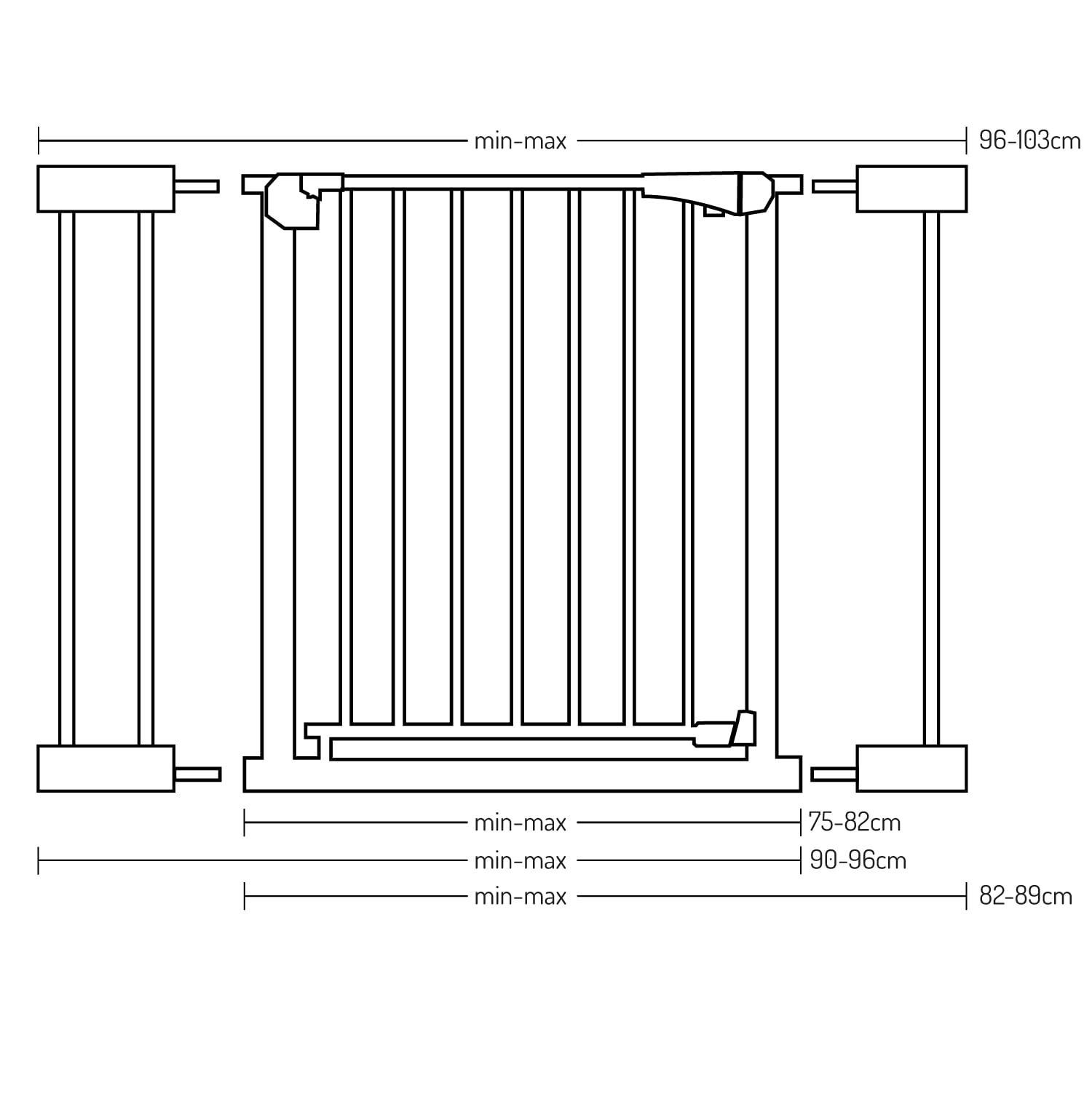 Barrera para Puerta y Escalera MoMi PAXI Plus, Extensible de 75 a 82 cm, Barrera de Seguridad para niño con 2 Extensiones de 7 y 14 cm Incluidas, a presión - Montaje sin taladrar