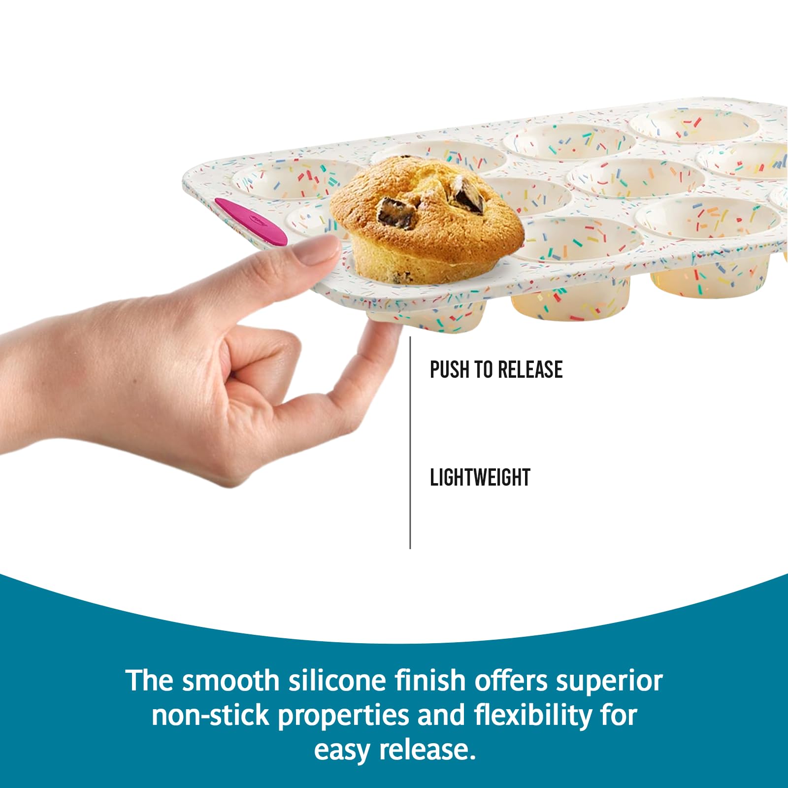 Trudeau Muffinform aus strukturiertem Silikon, für 12 Muffins, Konfetti/Fuchsia
