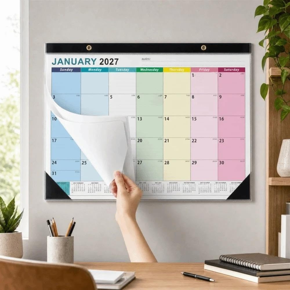 Calendrier mural grand format 2027, planification quotidienne