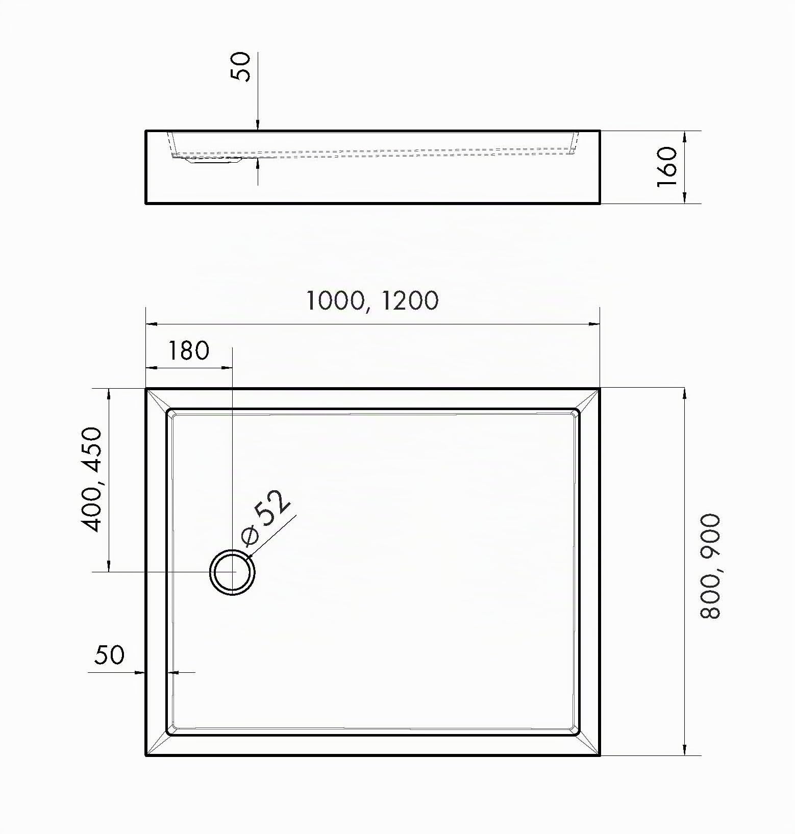 Receveur de douche AQUABAD NORMA, dimensions 90x120 cm rectangulaire pour zone de douche, douche, 5 pieds de support, bonde Domoplex 52mm, acrylique sanitaire blanc haute brillance