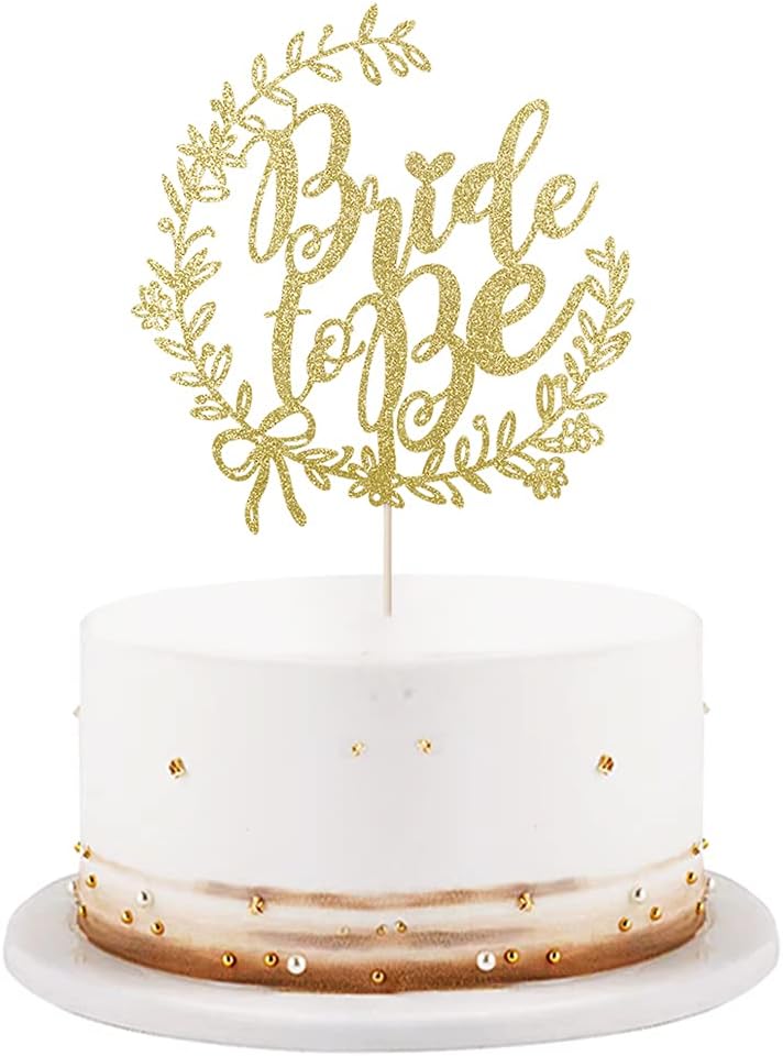 LVEUD Bride To Be Cake Topper Golden Glitter Bridal Shower Cake Topper, Bridal