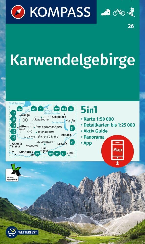 KARWENDELGEBIRGE K26 1:50,000: 5-in-1 hiking map with activity guide, 1:25000 scale maps and panorama, including offline map
