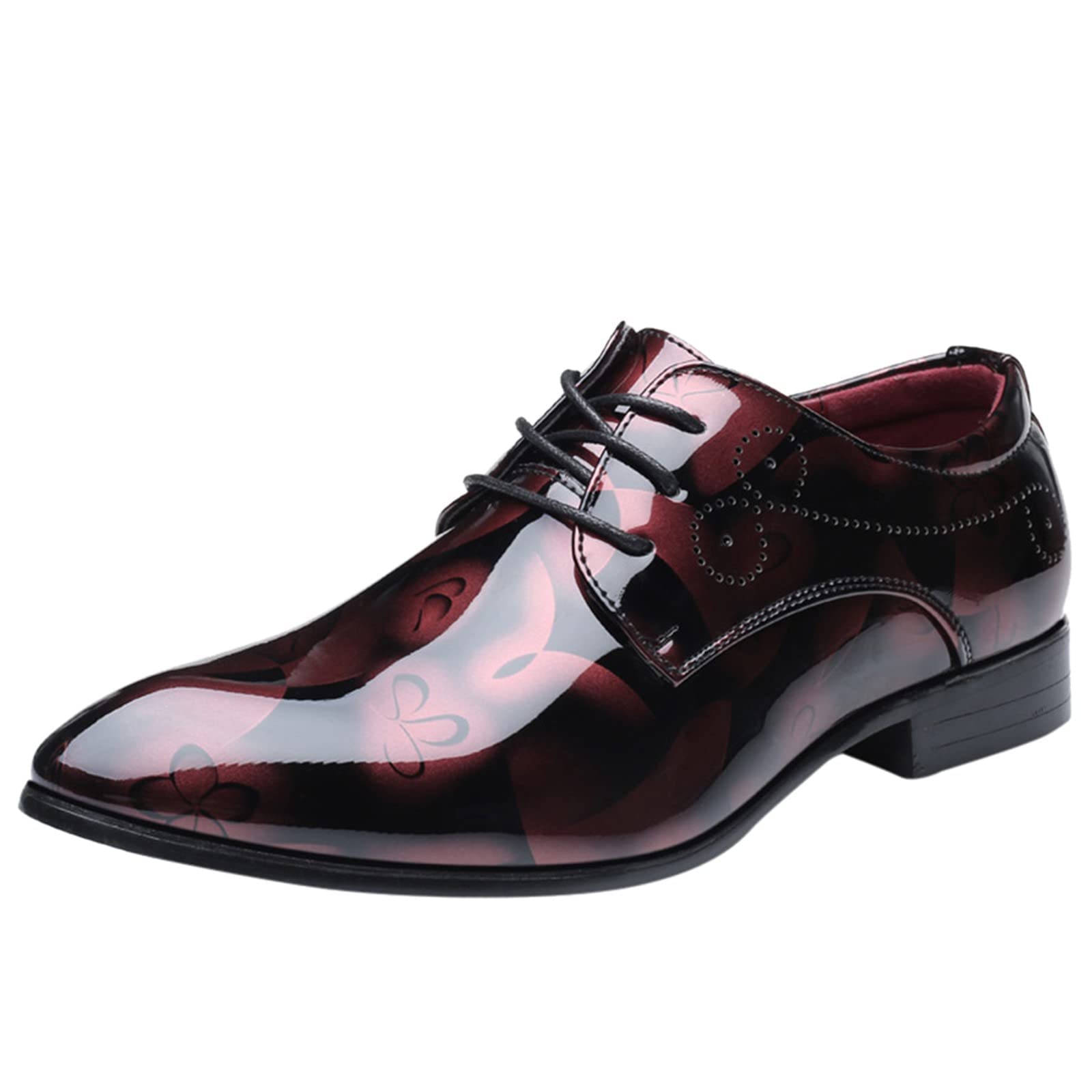 ZHOUYF Mens Dress Shoes Classic Casual Business Formal Shoes Fashion Round-Toe Floral Patent Leather Lace-up Oxford Shoes Ballroom
