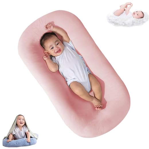 Saanerueen Baby Lounge Pillow Nest Sleeping for Baby in Bed, Baby Lounger for Newborn 0-24 Months, Infant Lounger for Boys & Girls (Pink 6-18month)