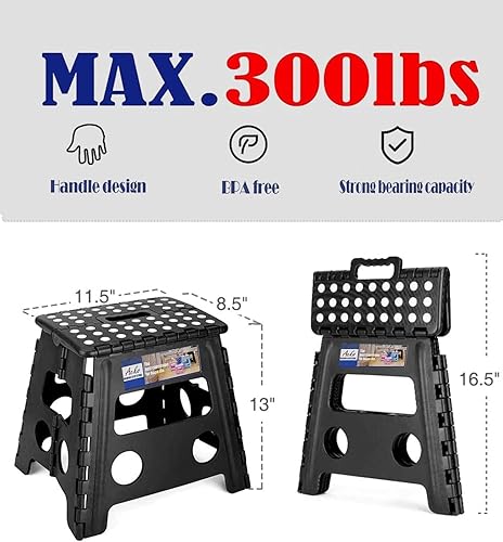 Miniatura 27 de Acko. Taburete plegable de 13 pulgadas de alto, resistente, para niños y adultos, cocina, jardín, baño, taburete con escalón.