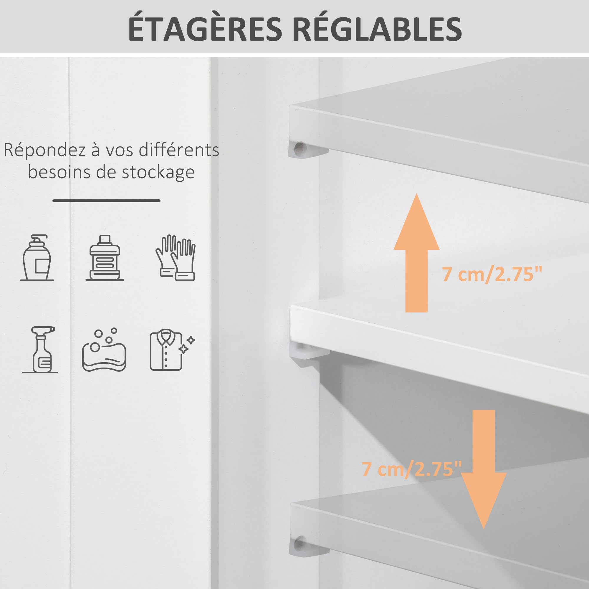kleankin Meuble de Salle de Bain, 2 Tiroirs, Niche, 60 x 30 x 109 cm, Blanc