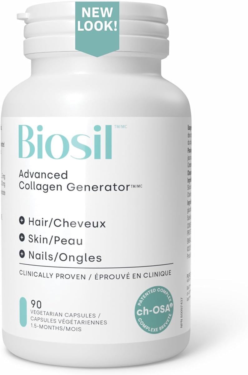 Biosil BioSil Advanced Collagen Generator, 5 mg of ch-OSA Silicon, 90 Vegetarian Capsules, Vegan, Helps Maintain Healthy Hair Growth, Skin & Nails