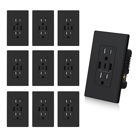 elegrp usb wall outlet 3 port dual type c and type a 15 amp usb outlet receptacle for iphone ipad samsung google lg htc android devices ul li