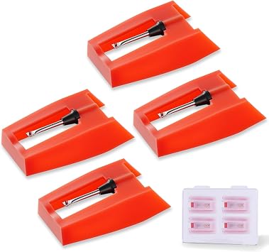 4 Pack Record Player Needle Replacement, Vinyl Record Needle, Easy to Install, Compatible Multiple Turntable Models Such as Crosley, Victrola, ION, Equipped with Ruby Tip, Provide High-quality Sound