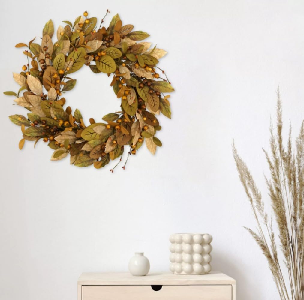 Diexgiy秋の花輪、収穫、秋の葉とベリー、ドア吊り下げ、感謝祭、クリスマス、家の装飾、メープルリーフの花輪、50cm