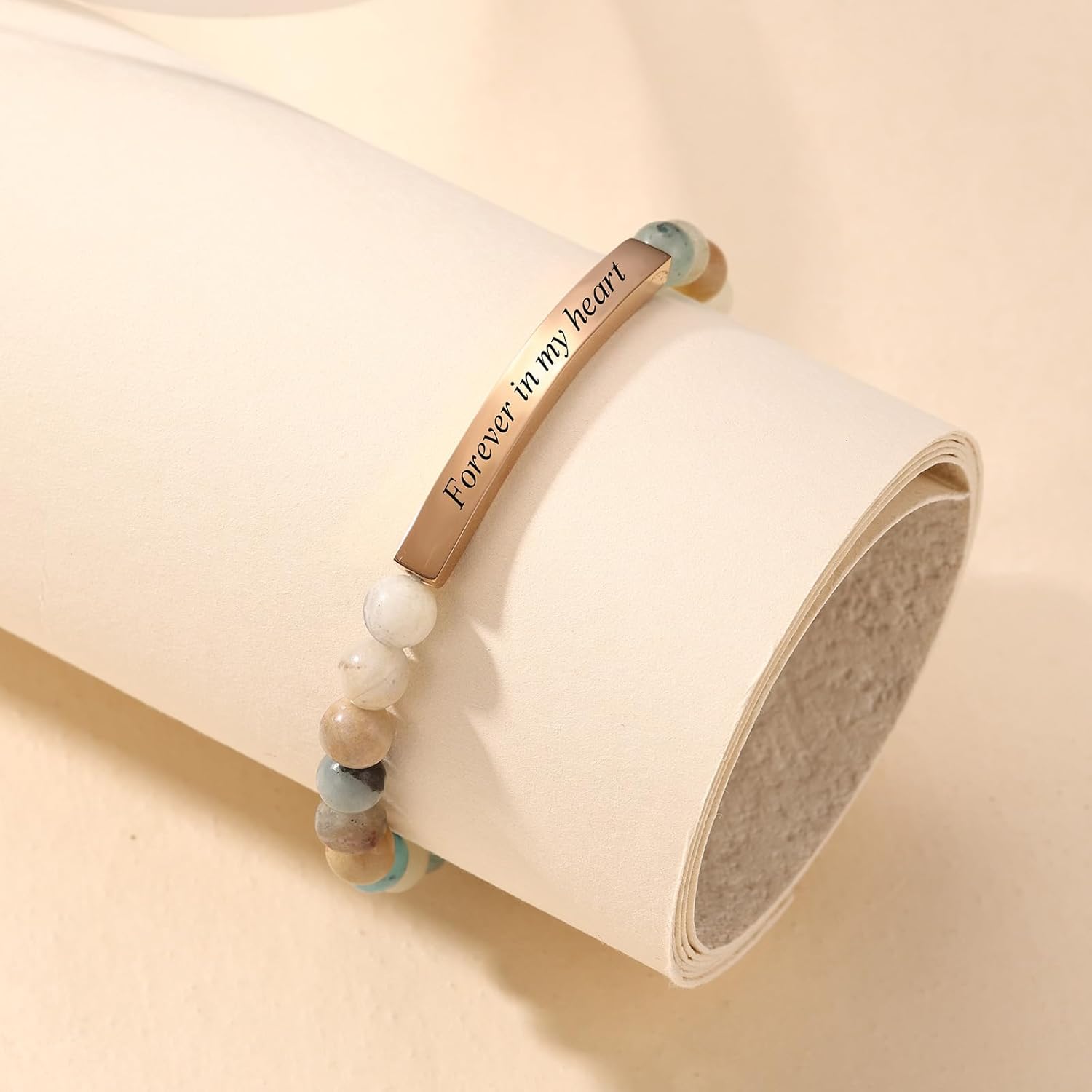 INBLUE Personalized Beaded Bracelets for Women with Engraved Name Natural Stone Stretch Inspirational Bracelet Personalized Jewelry Gift for Mom Wife Friends - Image 3