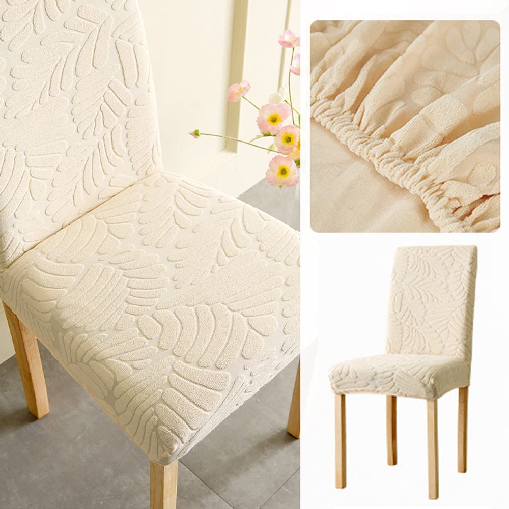 Funda elástica para silla, con estampado de hojas de árbol, protector de silla Parson, extraíble, lavable, sin brazos, respaldo alto, para comedor, boda, restaurante, hotel, beige, 1 pieza