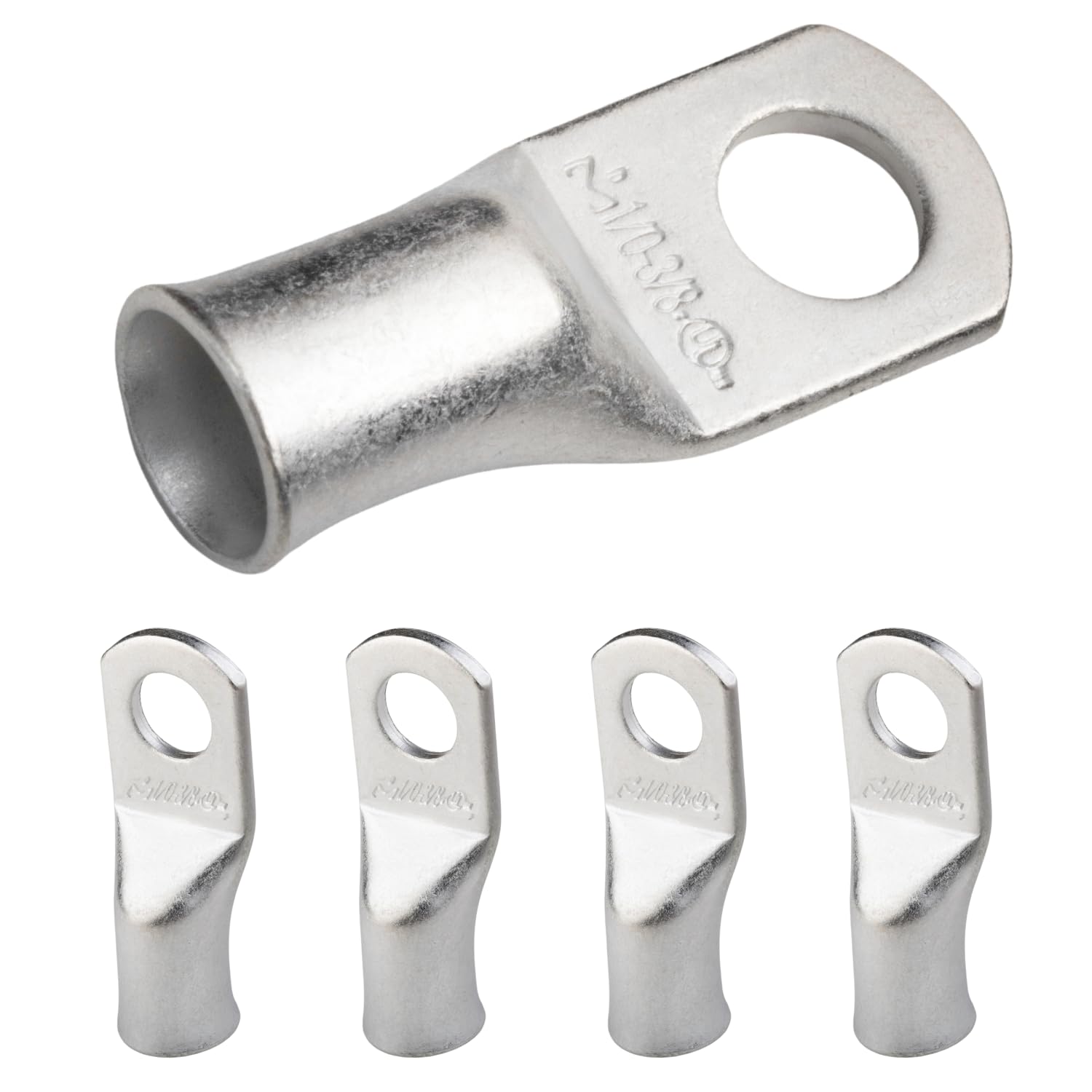SELTERM 1/0 AWG (50 mm²) - 3/8" (M10) ⌀ Hole UL Marine Grade Wire Lugs, Battery Cable Ends, Tinned Copper Eyelets, Tubular Ring Terminal Connectors [B68] - 5 Pack — image 1