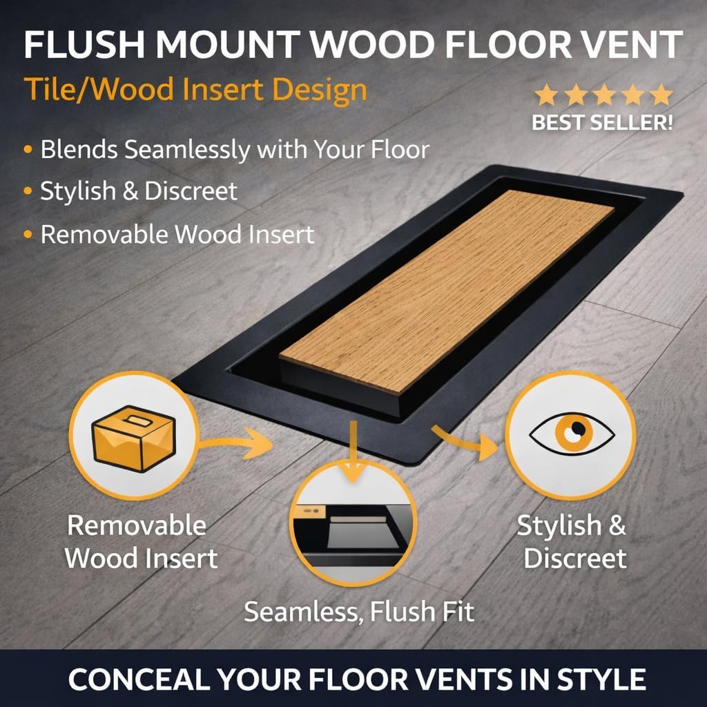 Floor Register 4x10 Modern Vent Covers Tile Insert Cover Steel Vents registers 10x4 Drop in with Custom Made Tiles Inserts Iron Tray Low Profile Hardwood Floors grates Grille Marble (Black X 2)