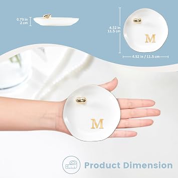 Lolalet Ceramic Jewelry Tray, Initial Engagement Ring Dish Trinket Plate 4.52 Personalized Monogrammed Bowl, Birthday Mother's Day Gifts for Women -M