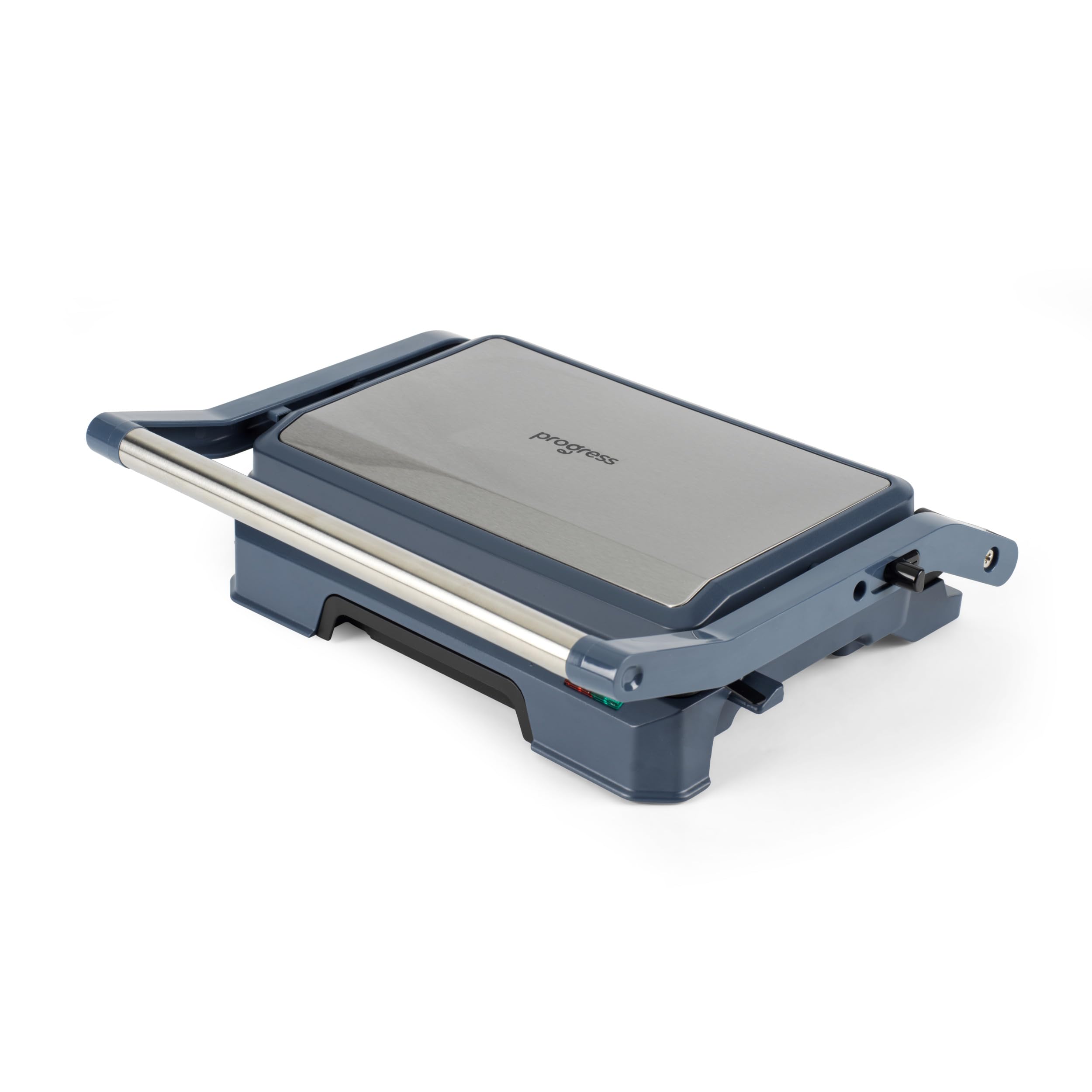 Progress Mellow 180° Health Grill - Piastre di cottura antiaderenti, facile da pulire, vassoio raccogli-gocce integrato, spie luminose di accensione/pronto all’uso, 23 x 14.5 cm, 850 W