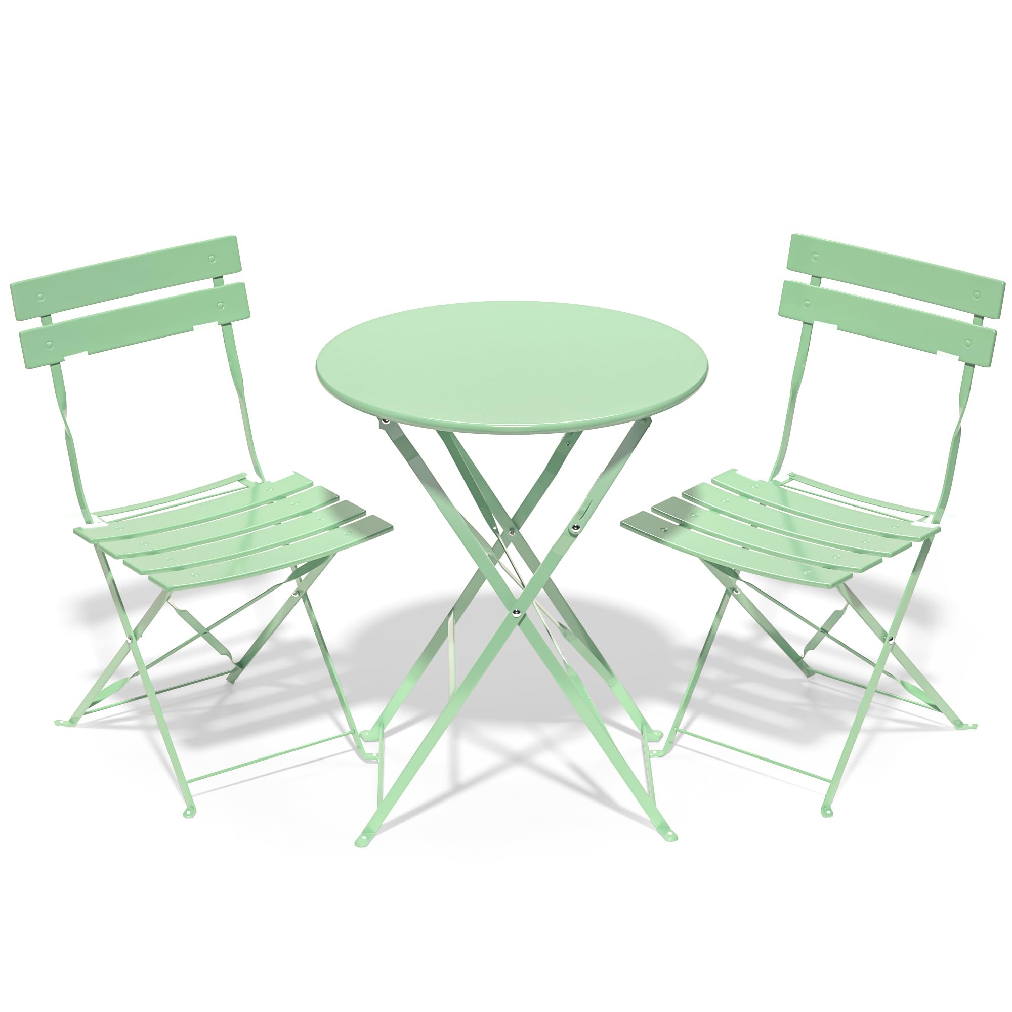RELAX FIELD Folding Bistro Table and Chairs Set of 2, Balcony Furniture, Outdoor Garden Bistro Set for 2, Small Garden Furniture Set 3 Piece, Green