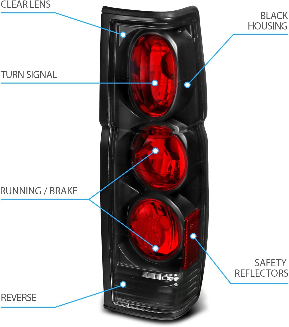 AmeriLite Black Replacement Brake Tail Lights Set For Hardbody D21 - Passenger and Driver Side