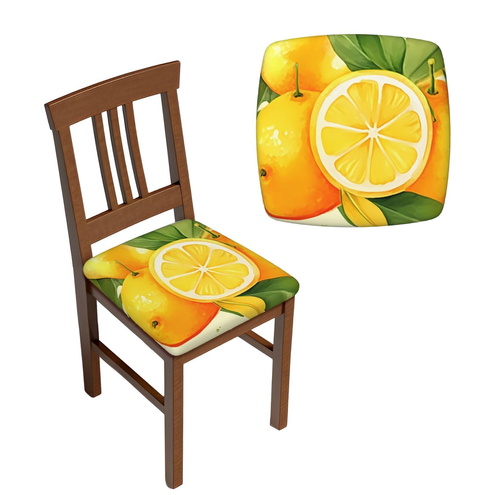 NONHAI 6PCS Dining Chair Seat Covers Set Watercolor Lemon Fruit Stretch Removable Chairs Covers Washable Seat Cushion Slipcovers Protector for Dining Room Kitchen Chairs