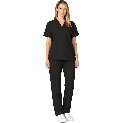 M&M SCRUBS Scrubs for Women Set - V-Neck Top & Straight-Leg Pants 6 Pockets